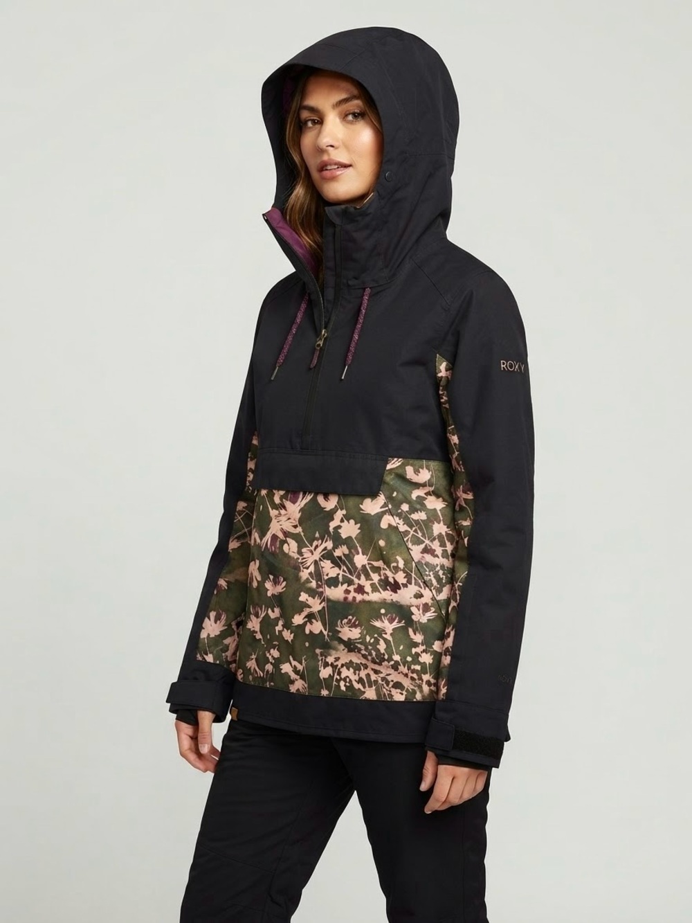 Roxy DryFlight 10K Snowboard / Ski Anorak Jacket Black Floral Size Large